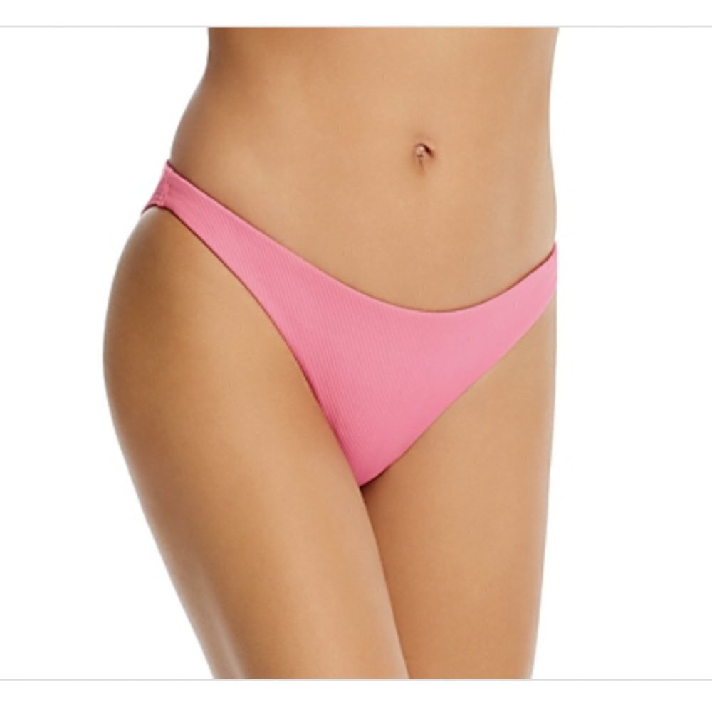 L*Space Women's Camacho Ribbed Bikini Swim Bottom Full Coverage Pink Size L